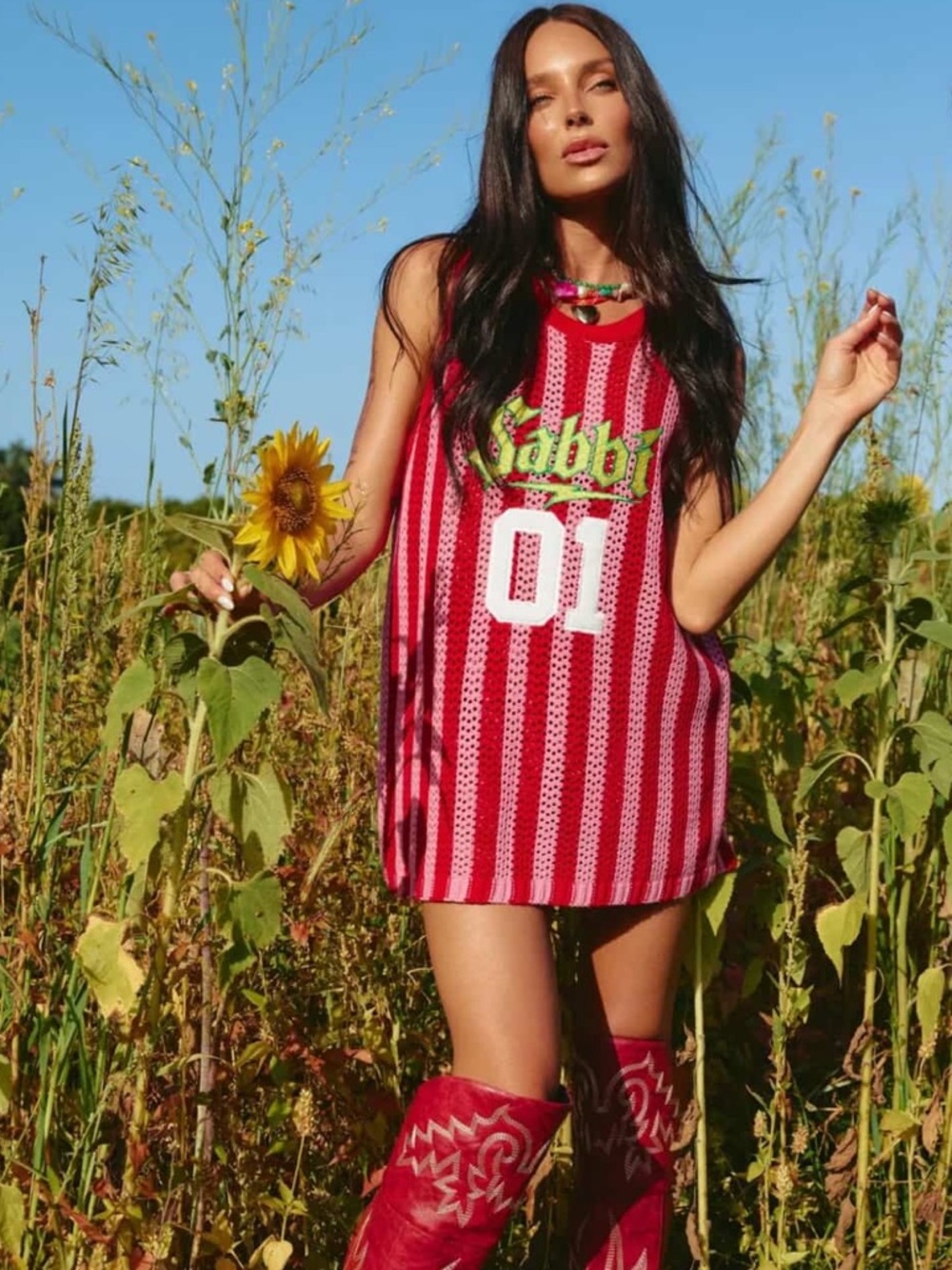 Sabbi ~ THE KNIT B-BALL SINGLET - RED & PINK